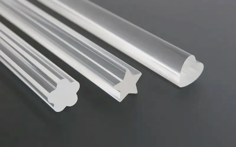 Acrylic rods extruded in flower, star and half-round sections