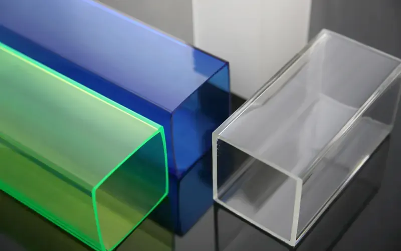 Extruded tubes in green, blue and clear